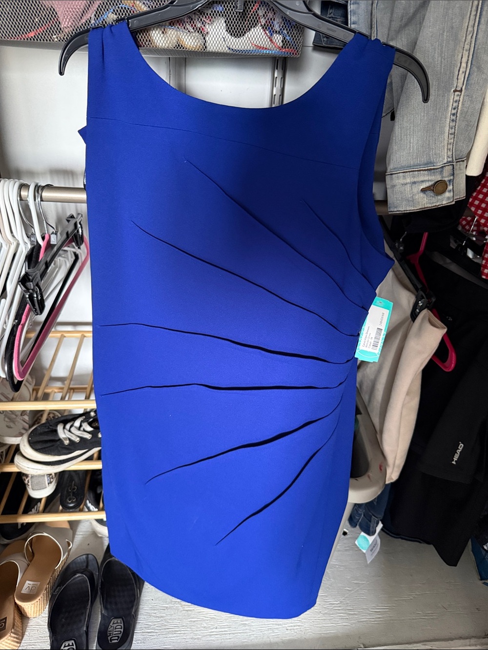 Calvin Klein Cobalt Blue Sleeveless Pleated Sheath Mini Dress